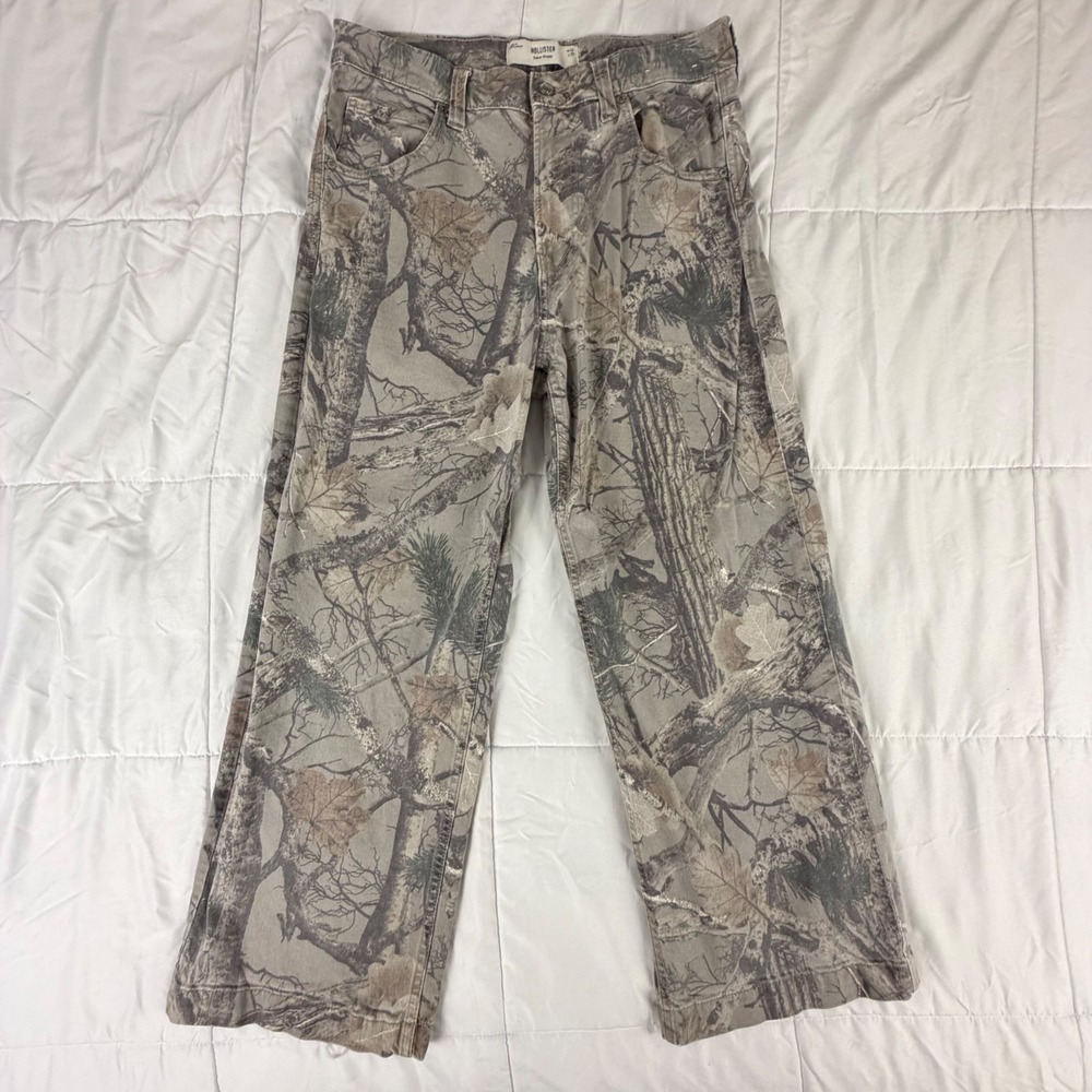 Hollister Super Baggy Pants Mens W32 L30 Brown Camo Tree Print READ